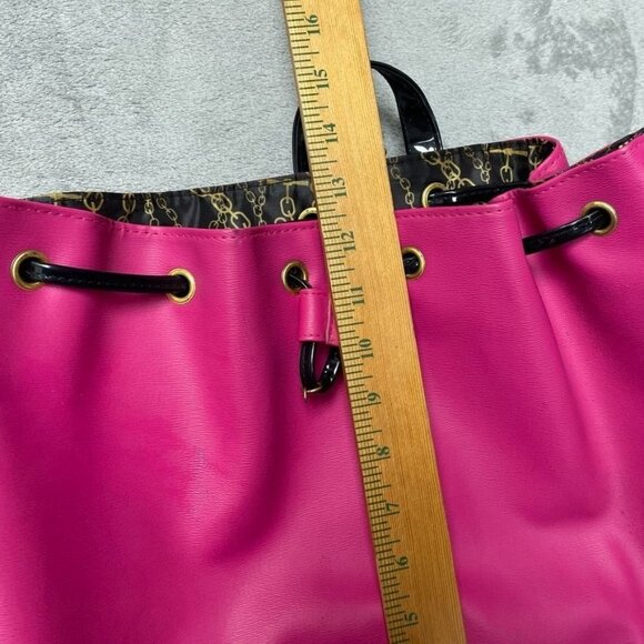 Y2K Juicy Couture Pink & Black Drawstring Tote Bag Gold Accents a1644 - Picture 7 of 9